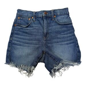 Madewell High Rise Denim Shorts Women's Sz 26 Blue Mid Length 4" Frayed Hem